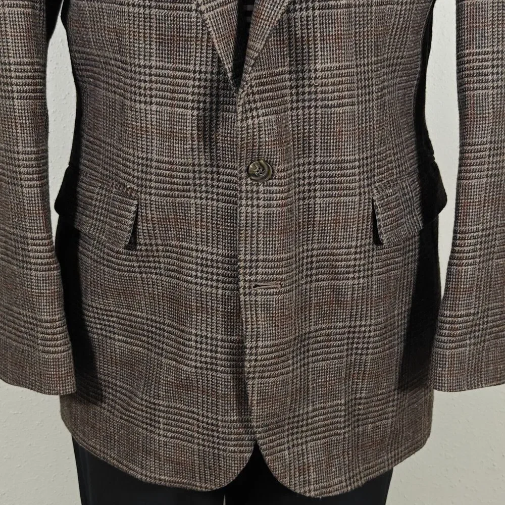 Haggar Men's Tweed Sport Coat Blazer Two Button Brown Plaid Wool Blend Size‎ 42L